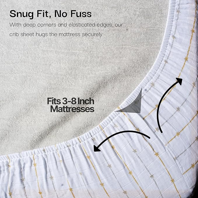 Salt Earth 100% Organic Cotton Muslin Standard Fitted Crib Sheet, 52"x28", 2 Pack Soft Breathable Natural Cotton Sheets Baby Mattress Bed Sheets, No Slip Neutral Baby Crib Sheet (Rust & Gold Star)