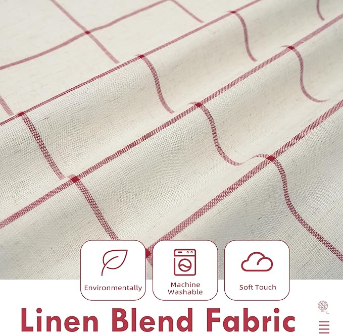 DriftAway 2 Panels 100% Blackout Windowpane Plaid Linen Curtains Double Layer Drapes for Bedroom 96 Inches Long Farmhouse Thermal Insulated 3.25 Inch Rod Pocket Back Tab for Living Room Red