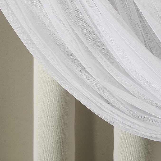 TOWN & COUNTRY LUXE Talia Double Layer Indoor Curtains, Sheer and Room Darkening Blackout, Grommet Top, Energy Efficient, 2-Pack Set, 52"x96", Cloud Grey