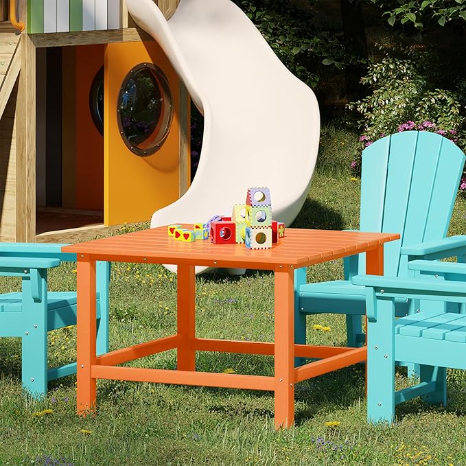 Costaelm Outdoor Kids Table, Toddler Dinner Table Baby Desk Outdoor Childrens Party Tables for Arts & Crafts, Snack Time, Multi-Activity Desk for Ages 2-8 in Classroom/Outside, Orange