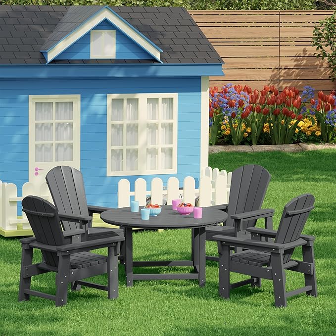 Costaelm Paradise Kids 5-Piece HDPE Outdoor Patio Round Dining Table and Chairs Set, Gray