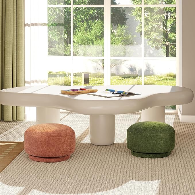 Jennifer Taylor Home Fuji 15" Mushroom Footstool Ottoman in Spice Orange Fleeced Teddy