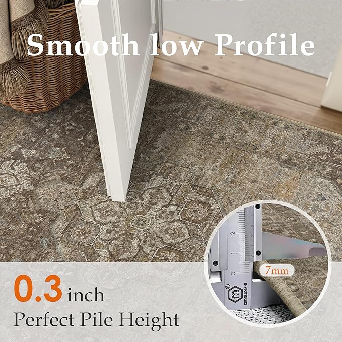 2x3 Brown Washable Vintage Area Rug for Living Room Bedroom Non Slip Distressed Traditional Soft Throw Rug Low Pile Lightweight Floral Doormat Entryway Dining Laundry Room Kitchen
