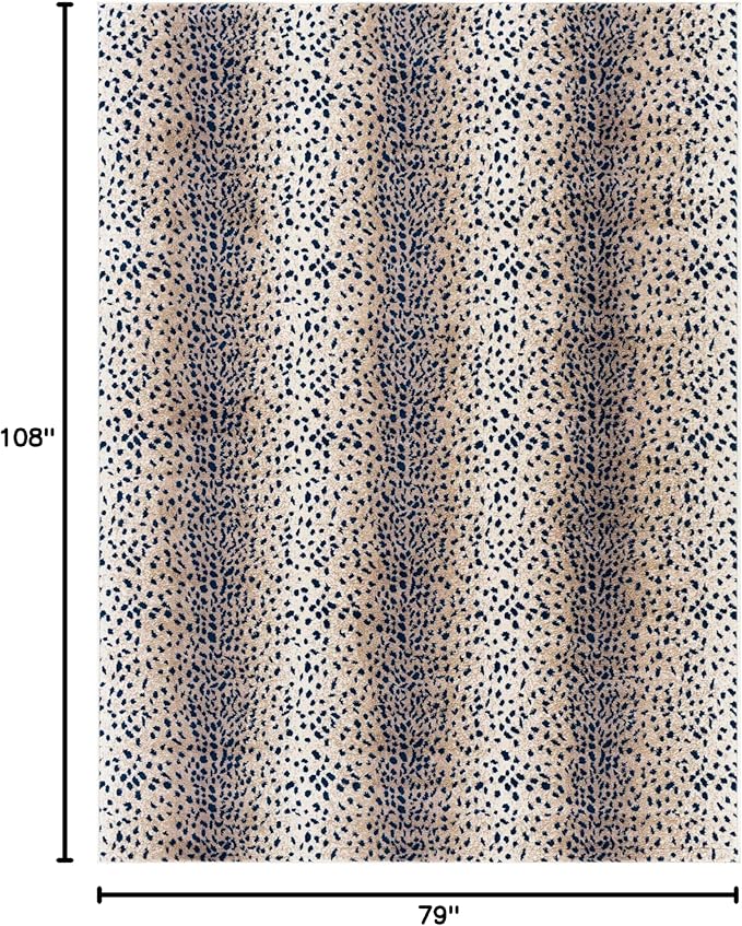 Livabliss Area Rugs - 7x9 Pablo Modern Antelope Print Blue Brown Ivory Area Rug for Living Room Bedroom - Animal Theme Non-Shedding Stain Resistant Carpet for Kitchen, Office (6'7" x 9')