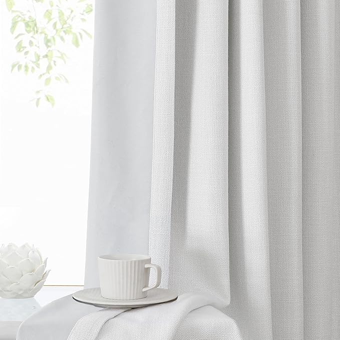 Pinch Pleated Blackout Curtain Panels with Full Blackout Liner Linen Texture Window Treatment Sets with Back Tab for Living Room Bedroom Thermal Insulated Drape with 9 Hooks, 40"x72"x2, White