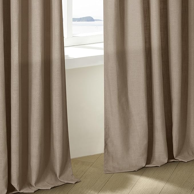 Tan Brown Linen Pinch Pleated Curtains 108 Inches Long 2 Panels for Living Room Bedroom Light Filtering Drapes 108 Inch Length Light Brown Latte Semi Sheer Memory Shape Trained Ceiling Floor Curtain