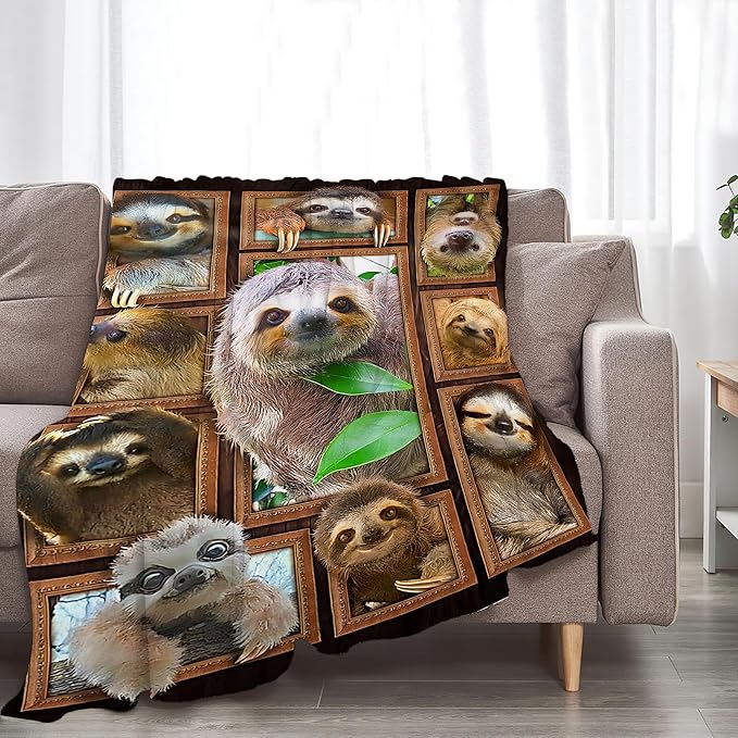 jerkboo Sloth Blanket Throws Sloth Gifts Sloth Throw Blanket for Women Men Kids Adults Soft Warm Cozy Fleece Blanket for Couch Sofa Bed 60""x50""