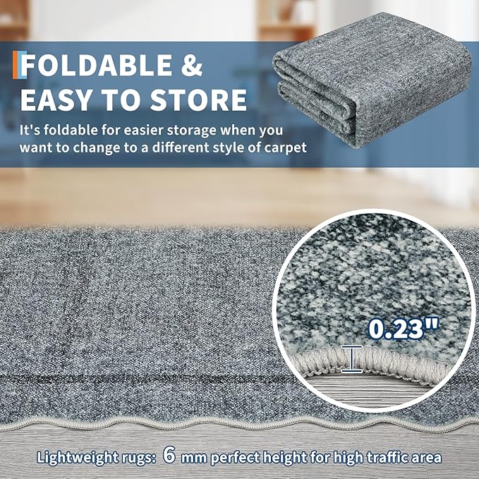 GarveeHome Scalloped Large Area Rug 10x13 Area Rug for Living Room Washable Rug Modern Rug Non Slip Throw Rugs Bedroom Rugs Low Pile Soft Stain Resistant Carpet for Dining Room Nursery 10'x13' Grey