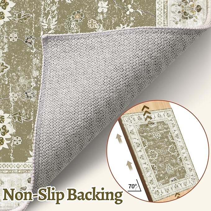 Tangsoo Floral Area Rug 8x10 Washable Vintage Carpet, Non-Slip Low Pile Large Rug for Living Room, Bedroom, Dining Room, Farmhouse, Kids Room Soft Distressed Boho Accent Rug for Home Décor