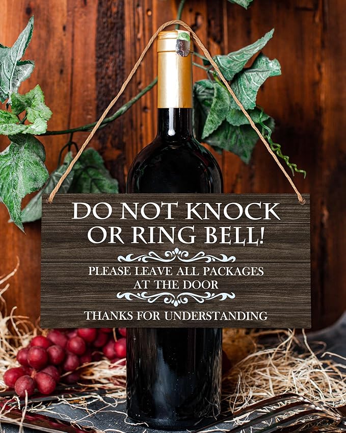 Please Do Not Knock Or Ring Doorbell Wooden Plaque Sign, No Soliciting Warning Reminder Sign, Baby Sleeping Sign For Front Door - HF07