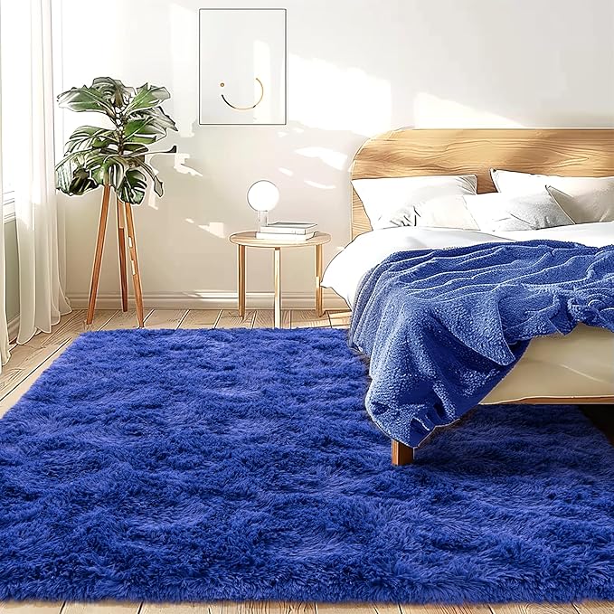 Navy Blue Fluffy Rugs 9x12 Living Room - Super Soft Fuzzy Shag Rug Non Slip Large 9 by 12 Area Rug for Bedroom