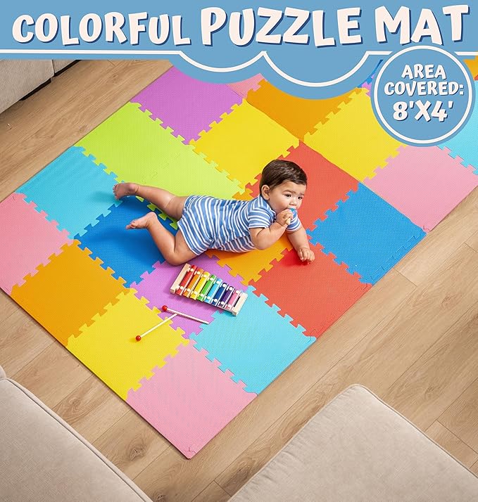 TOYVELT Foam Puzzle Floor Mat for Kids 12x12-32 Interlocking Play Mat Tiles with Colors - Educational Large Puzzle Foam Floor Tiles for Crawling, Non-Toxic