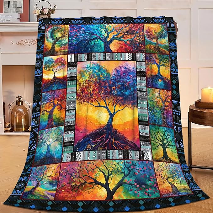 Tree Blanket Colorful Tree Throw Blanket Tree of Life Flannel Stuff Merch Cozy Decor Fleece Soft Plush Fuzzy Warm Lightweight Bedding Gifts for Kids Women Men Girls Couch 60"X50"