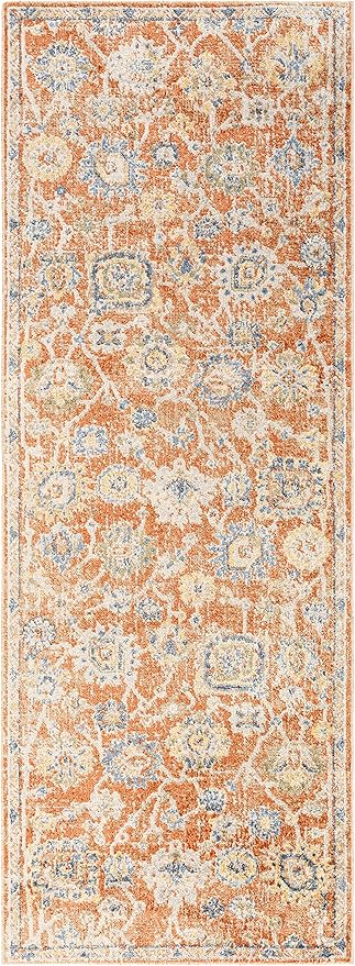 Mark&Day Washable Rugs, 3x7 Erlanger Traditional Burnt Orange Runner Area Rug, Blue Beige Carpet for Hallway, Kitchen, Bedroom or Living Room (2'7" x 7'3" Runner, Machine Washable)