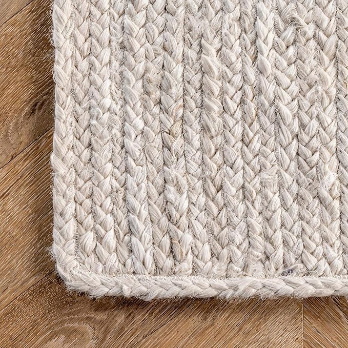 nuLOOM 4x6 Rigo Jute Hand Woven Area Rug, Off White, Solid Farmhouse Design, Natural Fiber, For Bedroom, Living Room, Dining Room, Hallway, Office, Kitchen, Entryway