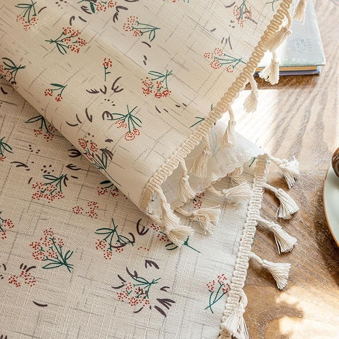 OYX Boho Floral Curtains 96 Inch Length 2 Panels for Living Room, Bedroom Light Filtering Drapes, Farmhouse Vintage Country French Rustic Tassels Pattern Rod Pocket Aesthetic Decor Window Treatments