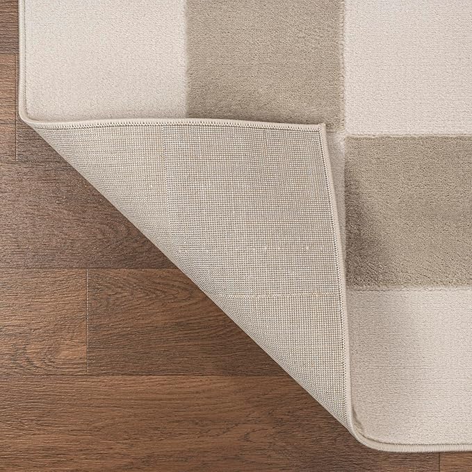 JONATHAN Y Checkerboard High-Low Runner Rug 2X8 Beige/Cream, Thea Modern Geometric for Living Room, Bedroom, Kitchen, Office, Easy-Cleaning, High Traffic, Pet-Friendly, Non-Shedding SND103A-28