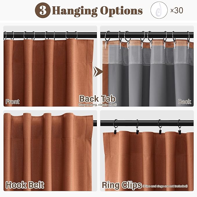 Guken Terracotta Linen 100% Black Out Curtains 84 Inch Long for Living Room Bedroom 2 Panels Linen Textured Room Darkening Thermal Insulated Soundproof Back Tab Hook Belt Backdrop Sorrel 52x84 7Ft