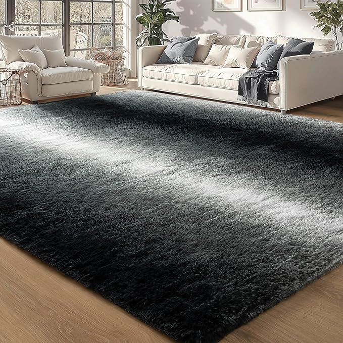Meralax Area Rugs for Living Room Bedroom, Gradient Black 4x6 Feet Soft Fluffy Shaggy Bedside Rug, Machine Washable Indoor Floor Carpet for Kids Boys, Dorms, Nursery Rooms, Home Decor Aesthetic