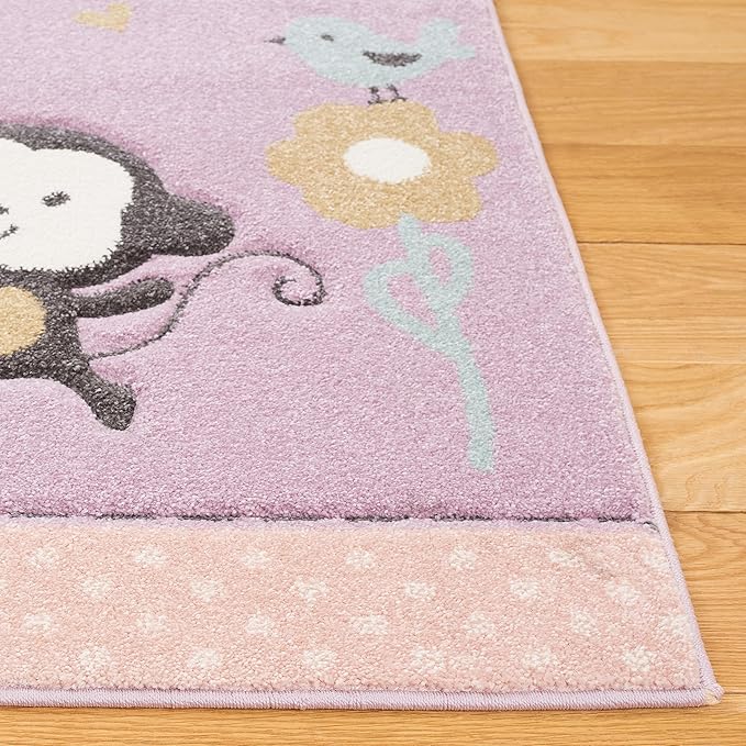 SAFAVIEH Carousel Kids Collection Area Rug - 4' Round, Purple, Animal Design, Easy Care & Non-Shedding, Ideal for High Traffic Areas for Boys & Girls in Playroom, Nursery (CRK120V-4R)