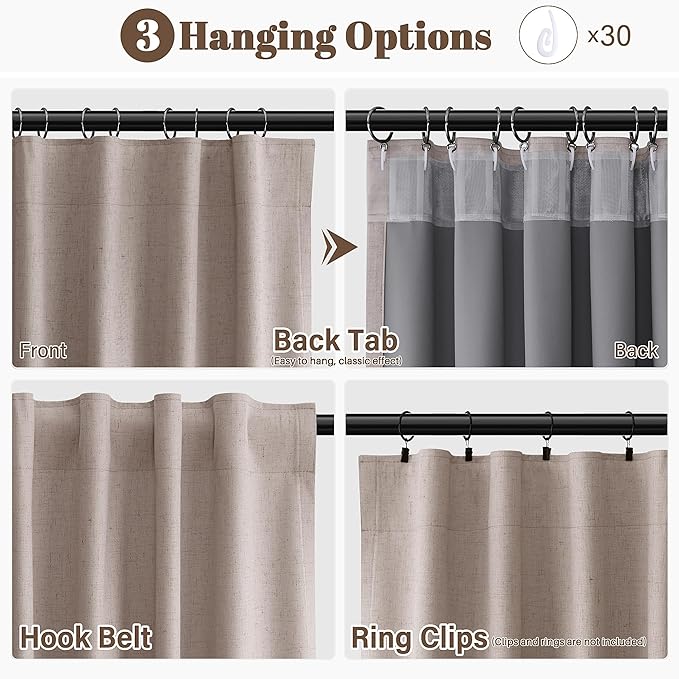 Guken Taupe Linen Blackout Curtains for Living Room 102 Inch Length 2 Panels Set Elegant Light Blocking Thermal Insulated Soundproof Back Tab Hook Belt Bedroom Dining Room Greige Beige 52x102