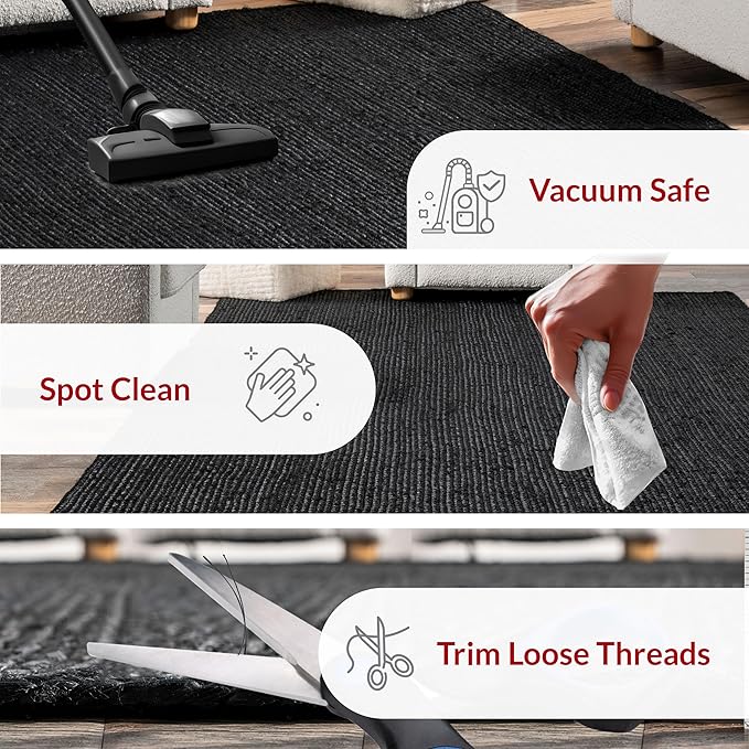 nuLOOM 3x5 Rigo Jute Hand Woven Area Rug, Black, Solid Farmhouse Design, Natural Fiber, For Bedroom, Living Room, Dining Room, Hallway, Office, Kitchen, Entryway