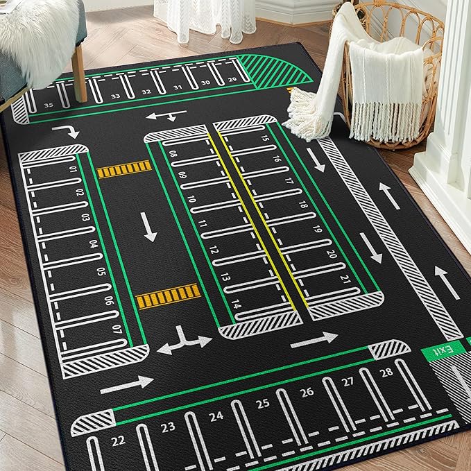 Play Rug 5'x 6'6",Traffic System Playmat, Rugs for Car Model, Carpet for Car Decoration,City Pretend Play Carpet,Educational Road Traffic Play Mat for Bedroom Play Room Non-Slip Washable