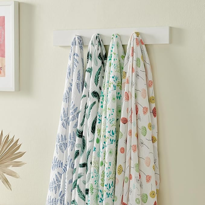 Margaux & May Organic Muslin Swaddle Blankets 2 Pack - 100% Organic, Large 47x47 Inches, Breathable Baby Blankets, Blue Fern and Solid Blue