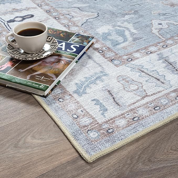 Fame Rugs Gray Modern Oushak Rug 2'6"x13, Vintage Turkish Colorful Oriental Antique Inspired Long Runner Rugs, Luxury Living Room Bedroom (Gbeige, 2'6" x 13')