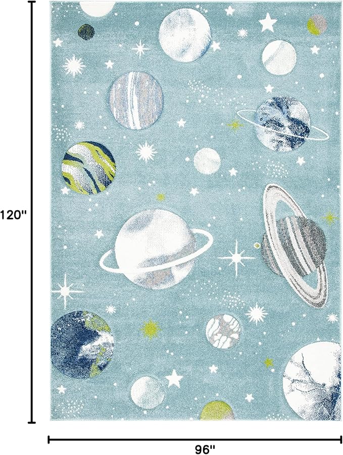 SAFAVIEH Area Rug 8x10 - Carousel Kids Collection - Large - Teal & Ivory, Non-Shedding & Easy Cleaning, Ideal for Boys & Girls in Playroom, Nursery, Bedroom (CRK103J)