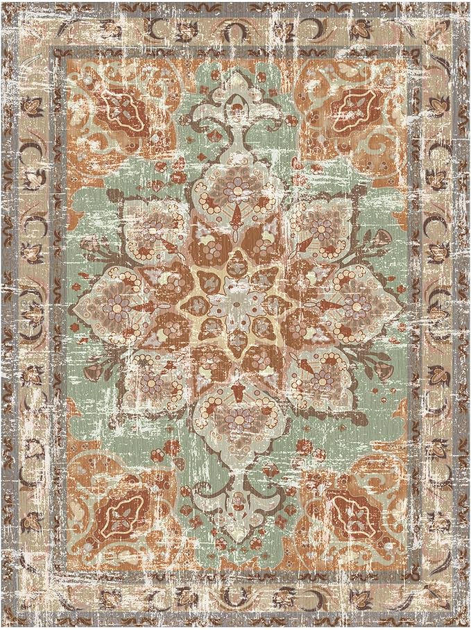 Vhong Boho Vintage Area Rugs Washable Neutral Modern Brick Non Slip 3x5 Small Carpet for Living Room Dining Room Bedroom Farmhouse