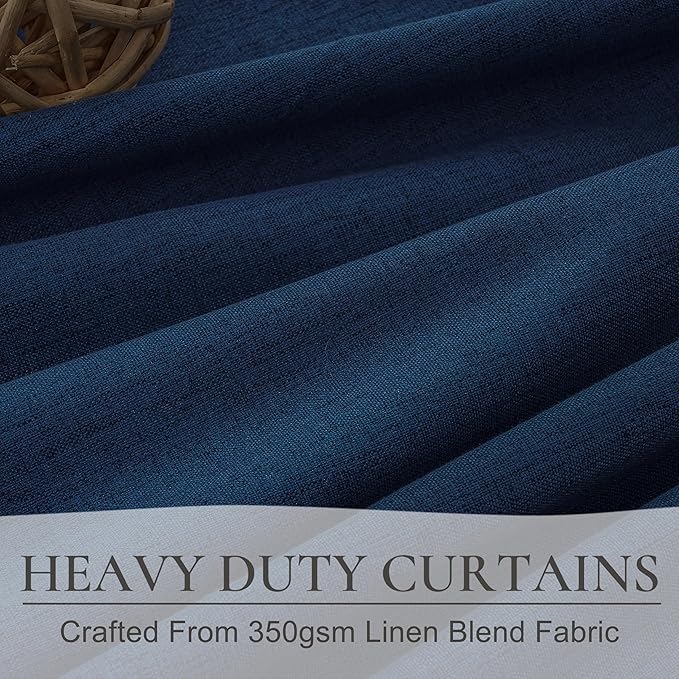 Navy Blue Blackout Curtains 102 Inch Length for Boys Rooms/Bedroom, Floor to Ceiling Track Pleated Drapes with Hooks Linen Thermal Coastal Curtain Dark Blue Window Burg 50"Wx102"Lx2Panels Back Tab
