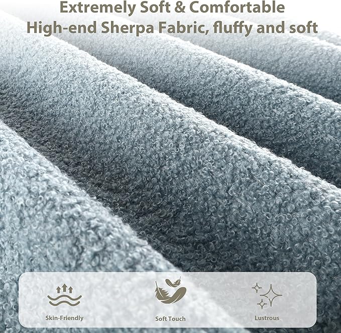 Senfot Blue Twin Kids Bed Frame with Upholstered Headboard, Low Profile Sturdy Platform Bed with Soft Boucle Fabric for Girls and Boys, Heavy Duty, Wooden Slats, Noise Free, No Box Spring Needed