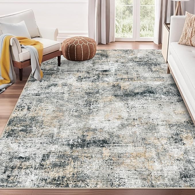 8x10 Area Rugs for Living Room Bedroom: Abstract Washable Rug with Anti-Slip Backing Non-Shedding Stain-Resistant Soft Large Carpet for Dining Room Nursery Hallway Indoor Home Office Grey Brown