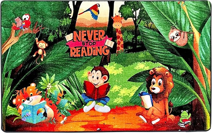 SAFECASTLE Kids Carpet Never Stop Reading Rug – 6'6" x 8'4" Educational Multicolored Nylon Area Rug with Books & Learning Design – Carpet for Kids, Toddlers, Classroom, Nursery, Playroom & Daycare