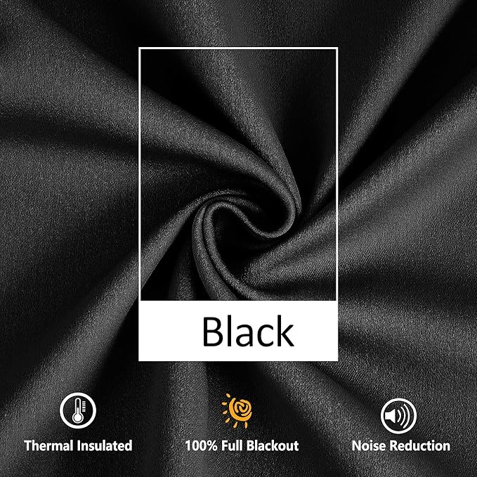 Treatmentex Pompom Blackout Curtains Bedroom Black 90 inch Length Windows Drapes Triple Weave Thermal Insulated Curtain Panels for Nursery Room Studio Hotel 52" w x2 Panels Rod Pocket