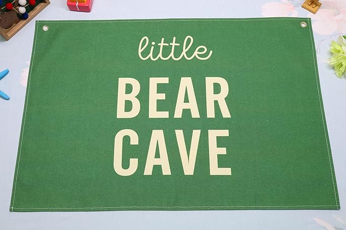 Nursery Rectangular Banner Flag Sign Wall Decor Gift for Baby Boy Girl Kids,Nursery Above Crib Bedroom Playroom Front Door-little Bear Cave-Baby Present Shower,Birthday Christmas Gift