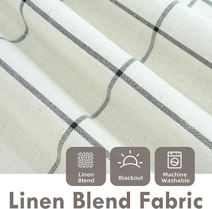 DriftAway 2 Panels 100% Blackout Windowpane Plaid Linen Curtains Double Layer Drapes for Bedroom 72 Inches Long Farmhouse Thermal Insulated 3.25 Inch Rod Pocket Back Tab for Living Room Black