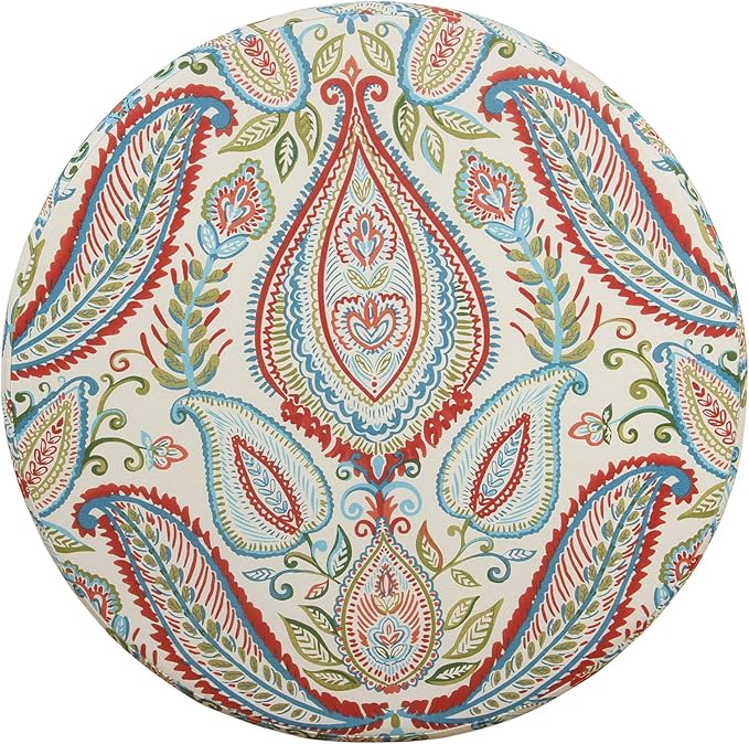HomePop Home Decor | Upholstered Round Storage Ottoman | Ottoman with Storage for Living Room & Bedroom, Bold Paisley