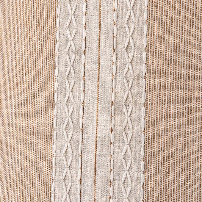 Deeprove Boho Curtains 96 Inches Long for Bedroom Dining Room Nursery, Cotton Linen Stripes Embroidery, Bohemian Farmhouse Window Treatment Drape Tassels, 1 Panel W52 x L96, Khaki and Coffee