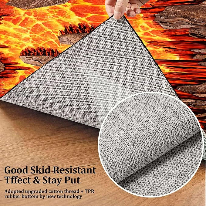Lava Area Rugs3x5ft,3D Visual Illusion Flame Living Room Non-Slip Floor Mat Lava Crackle Print Simulated Rug, Washable Non Slip Stain Resistant for Kids Rooms, Boys' Bedrooms, Game Rooms