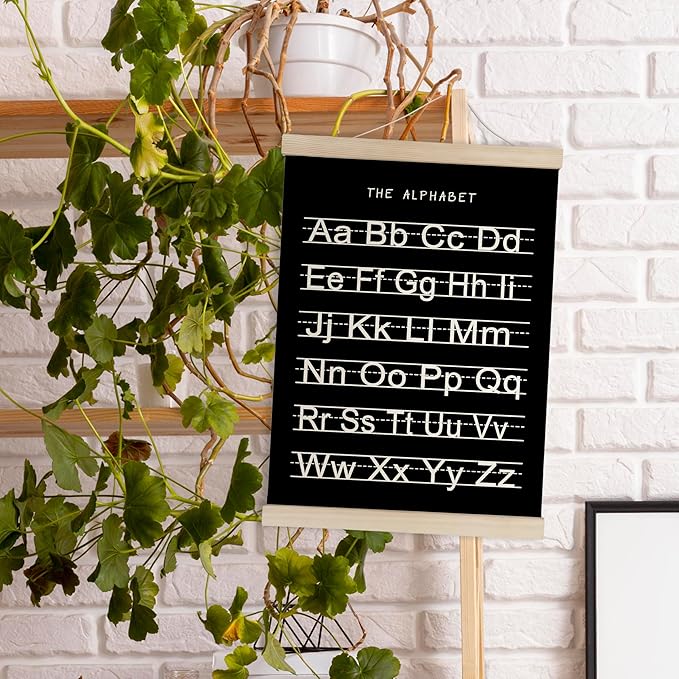 HRQKO Black Alphabet Numbers Poster Hanger Frame Set of 2, Nursery Wall Decor, ABC Poster Wall Art with Wooden Frames, Alphabet Banner Wall Hanging Decor for Playroom Boy Toddler Room, 12x16 Inch