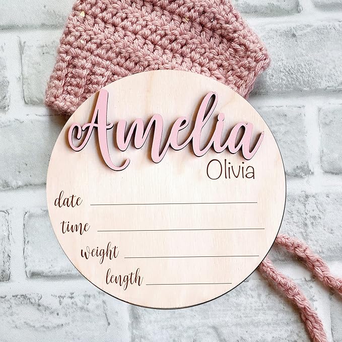 NAZENTI Personalized Baby Name Announcement Wooden Signs, Custom Birth Announcement And Footprint Sign For Hospital, Baby's Arrival Gift For Decor, Welcome Sign, Gifts For Baby Girl Or Boy Shower