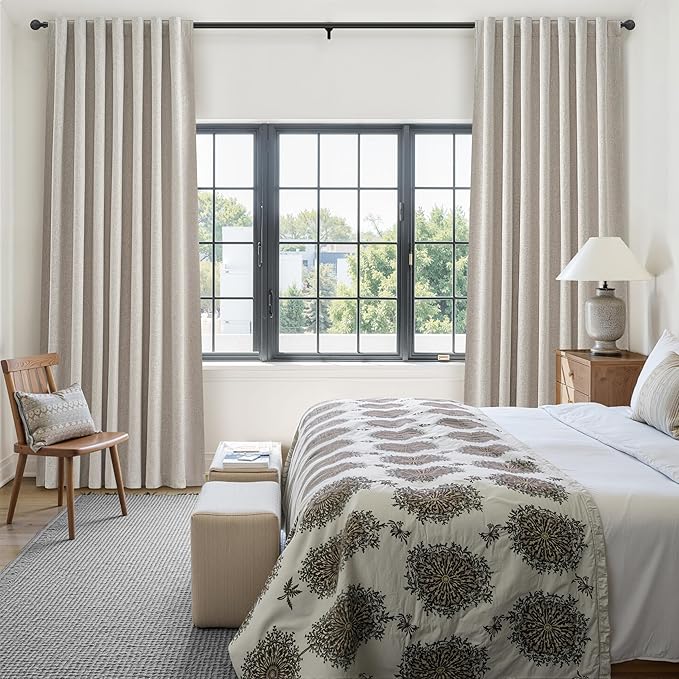 100% Blackout Curtains 45 Inches Long 2 Panels Set, Short Linen Heat Blocking Drapes 46 Inch Small Window Decor for Kitchen Bedroom Bathroom Thermal Insulated Textured Look Hook Belt
