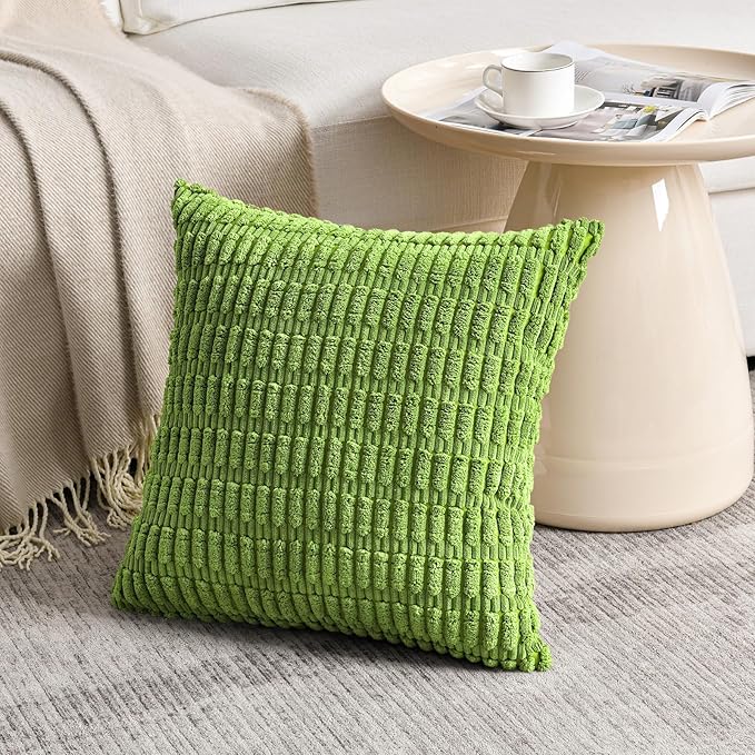 Fancy Homi 2 Packs Boho Lime Green Decorative Throw Pillow Covers 20x20 Inch for Couch Bed Sofa, Rustic Modern Farmhouse Home Decor, Soft Plush Corduroy Square Cute Cushion Case 50x50 cm