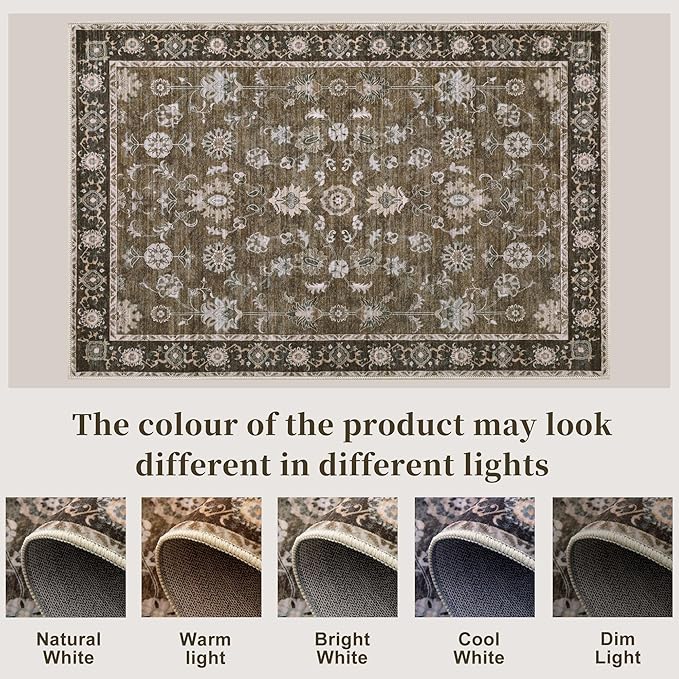 Tangsoo 2x6 Washable Runner Rug for Hallway, Non Slip Boho Vintage Brown Floral Rug Runner for Kitchen Entryway, Distressed Floor Carpet Soft Low Pile Indoor Mat for Bedroom Bathroom Laundry