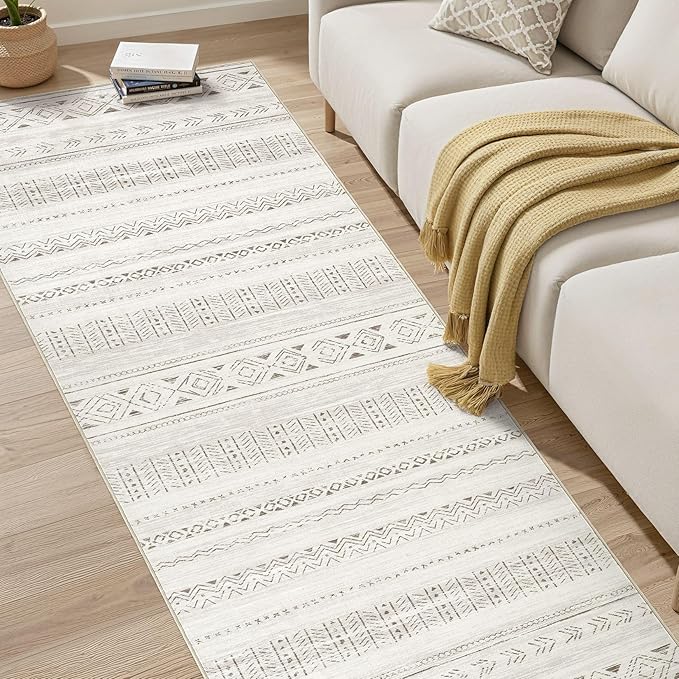 Area Rugs for Living Room Washable Living Room Rug Soft Neutral Indoor Floor Carpet Non-Slip Stain Resistant Modern Boho Rugs for Bedroom Dining Room Kids Room Nursery Office Home Brown/Cream