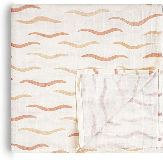 HECCEI Muslin Swaddle Blanket - Baby Muslin Blanket Large Swaddles 47 x 47 inches Breathable & Soft Baby Receiving Blanket Gender Neutral for Newborn Boys Girls, Gentel Waves