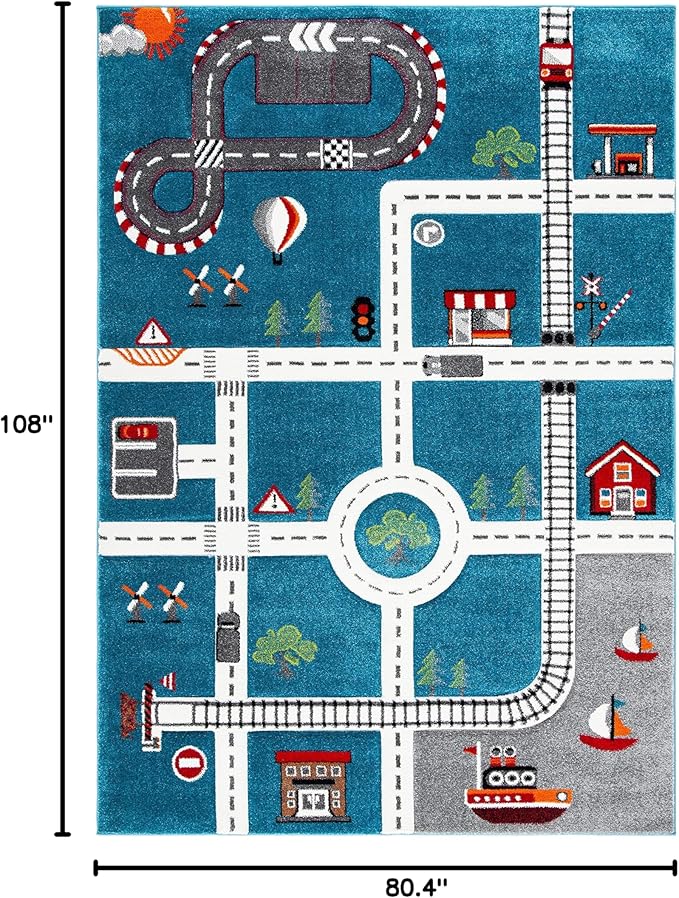 SAFAVIEH Carousel Kids Collection Area Rug - 6'7" x 9', Turquoise & Ivory, Non-Shedding & Easy Care, Ideal for High Traffic Areas for Boys & Girls in Playroom, Nursery, Bedroom (CRK192K)