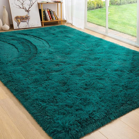BENRON Teal Green Fluffy Rugs for Living Room Bedroom 4x6, Soft Plush Fuzzy Shaggy Rugs for Kids Girls Boys Room Decor, Washable Indoor Floor Carpets